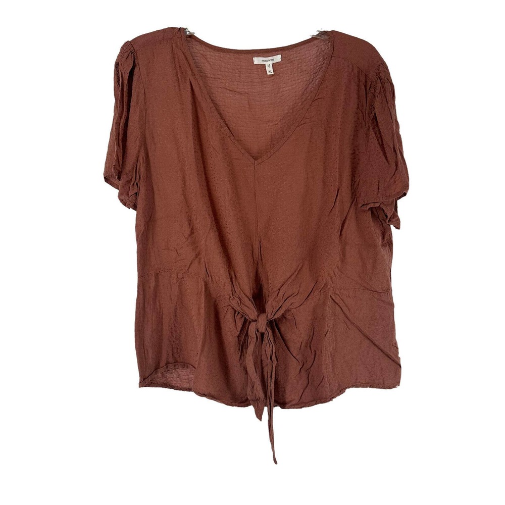 Brown Knot Front Top Split Flutter Short Sleeve V Neck Size XL Maurices Boho